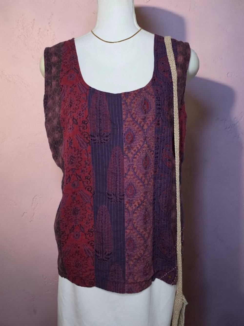 Handmade 2W Indian Cotton Patchwork Tank Top Boho Festival Artisan Embroidery
